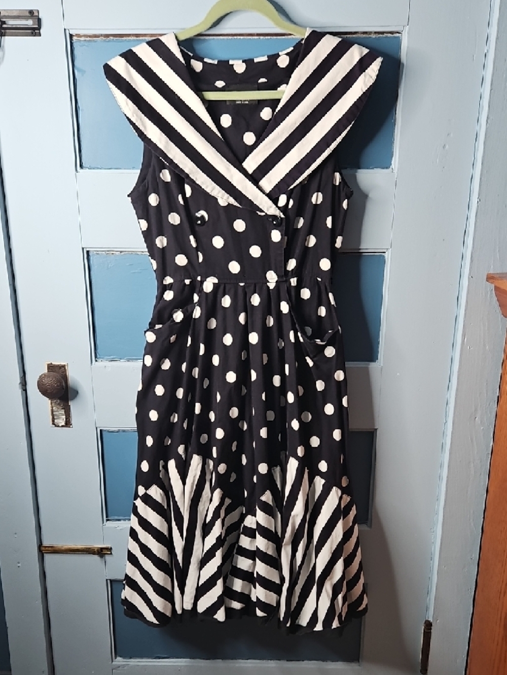 Choon Sleeveless Black and White Polka Dot Fit-and-Flare Dress Small - Picture 2 of 9